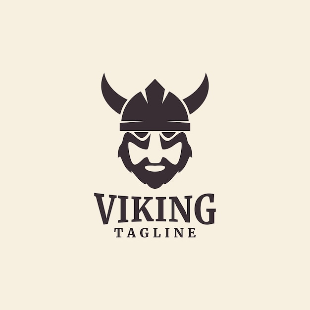 Bearded viking warrior head logo with horned helmet vector icon symbol illustration design