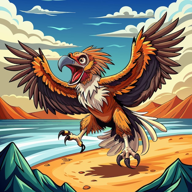 Bearded Vulture bird shocked jumps beach vector