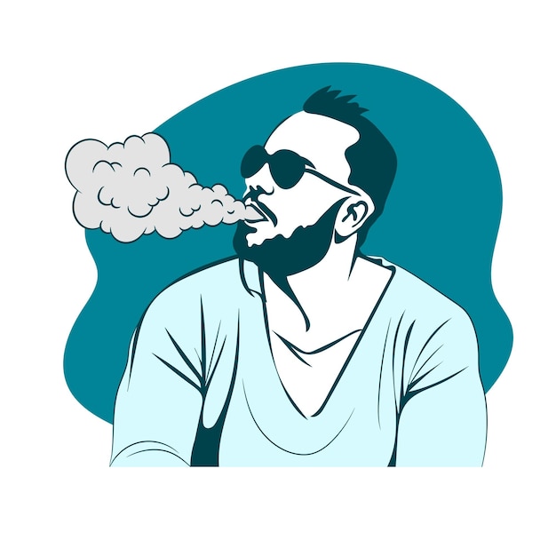 Bearded young man, vaping. Vape and smoke concept.