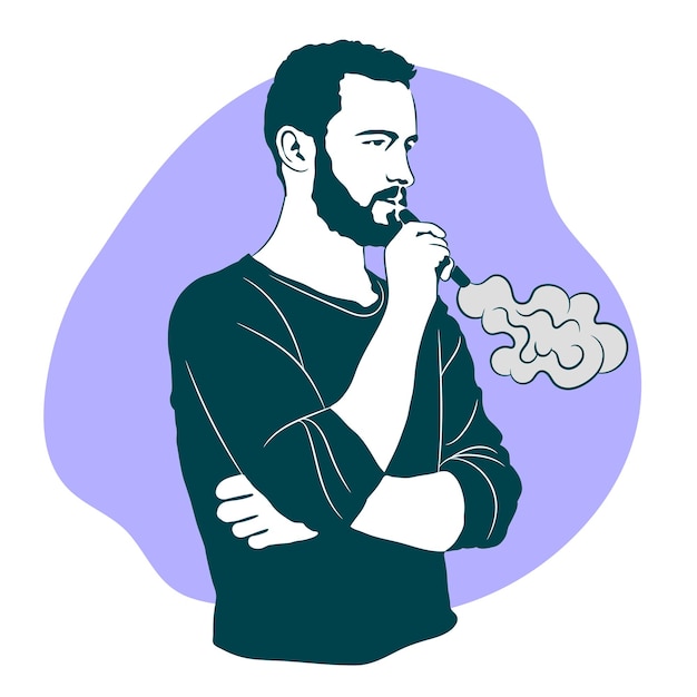 Bearded young man, vaping. Vape and smoke concept.