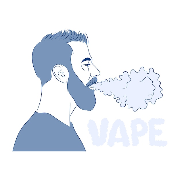 Bearded young man, vaping. Vape and smoke concept.