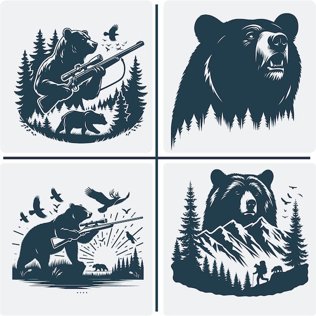 Bears animal silhouette Vector illustration Bear Mountains vector silhouette file