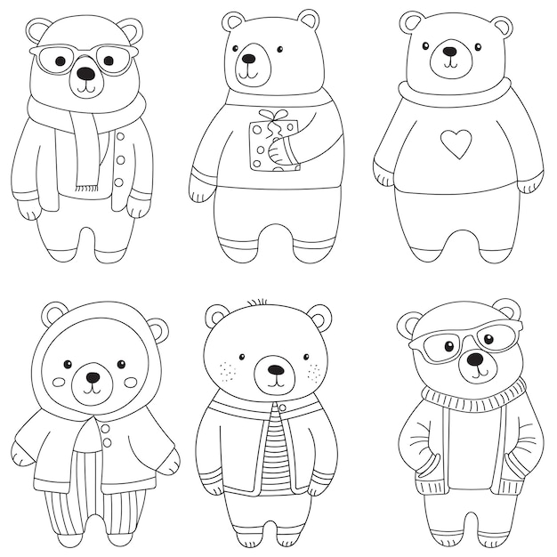 bears character cartoon sketch vector