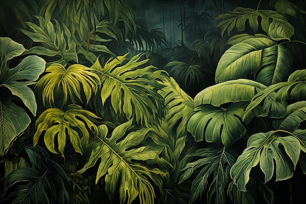 Vector beautiful abstract green jungle with tropical leaves wallpaper