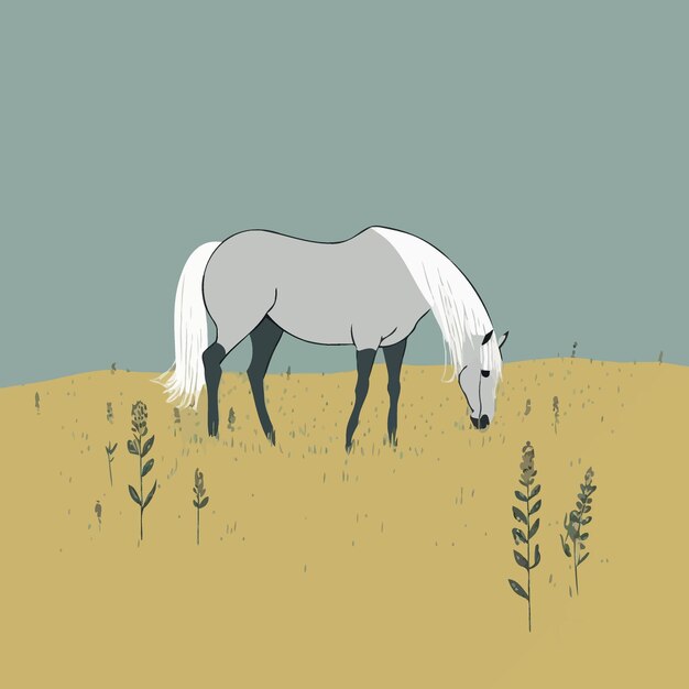 Vector beautiful adult horse standing free in a field