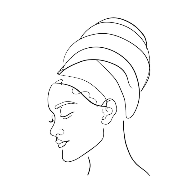 Beautiful African woman artwork in abstract minimalistic modern style Continuous one line drawing p