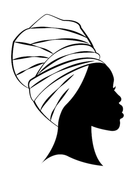 Beautiful african woman silhouette in traditional turban black woman vector silhouette isolated hairstyle concept headdress afro style icon