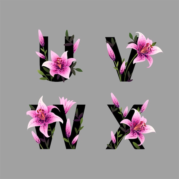 beautiful alphabet with lilies