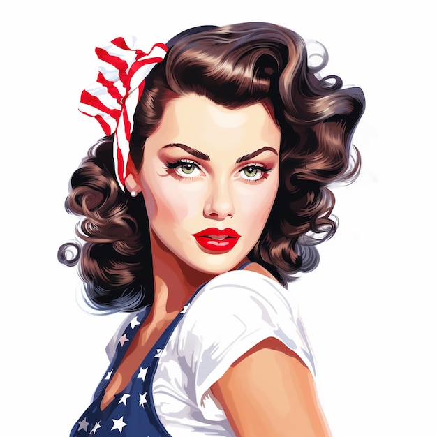 Beautiful American Pin Up Girl Woman Female Illustration Art Style