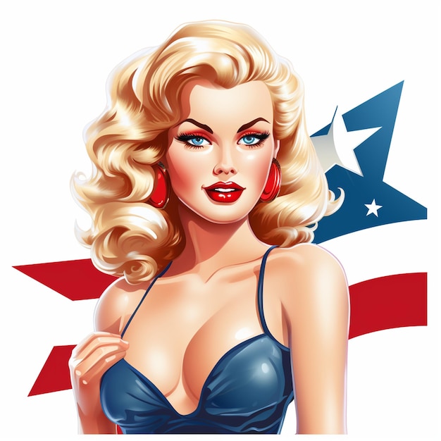 Beautiful American Pin Up Girl Woman Female Illustration Art Style