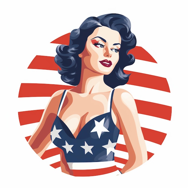 Beautiful American Pin Up Girl Woman Female Illustration Art Style