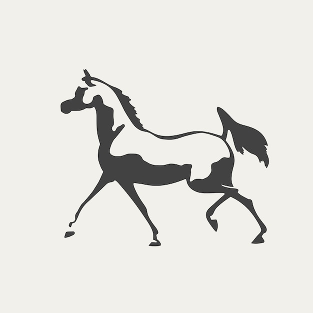 Beautiful Arabian horse is moving forward black and white vector outline