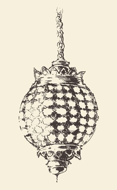 Beautiful Arabian lantern, Ramadan celebration vintage engraved illustration, hand drawn