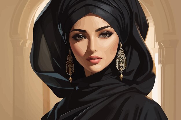 Vector a beautiful arabic woman wearing black abaya illustration