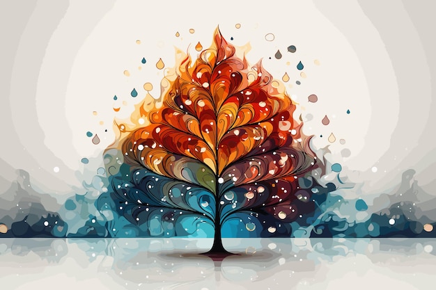 Beautiful autumn tree with orange leaves Abstract art style Digital illustration