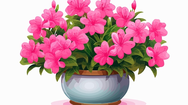 Beautiful Azalea Houseplant with Pink Flowers in Pot Vector Illustration