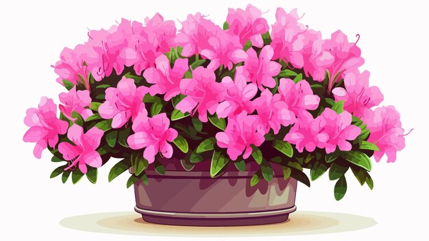 Vector beautiful azalea houseplant with pink flowers in pot vector illustration