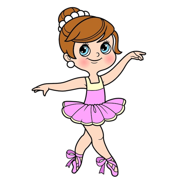 Beautiful ballerina girl in lush tutu and pointe shoes dancing color variation for coloring page isolated on a white background