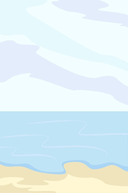 Beautiful beach scene with clouds. Vector illustration in pastel flat minimal style