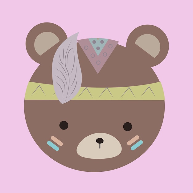 Beautiful bear face in boho style The face of a bear in the style of an Indian for a children's brand and design