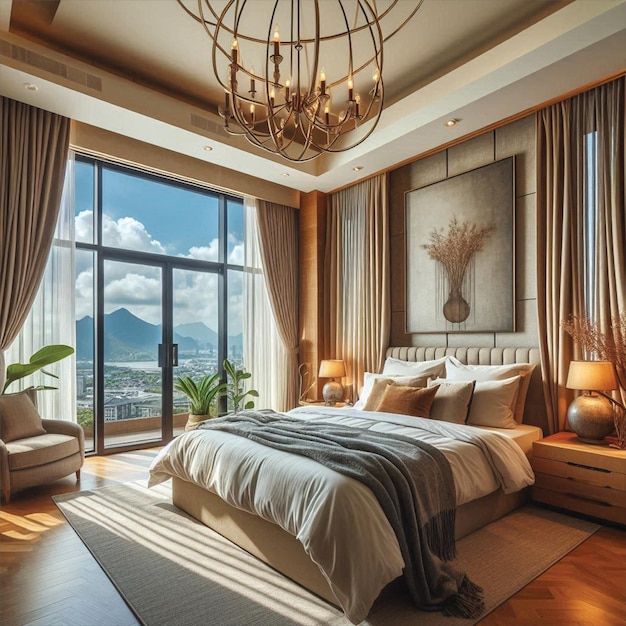 beautiful bedroom with window nice view