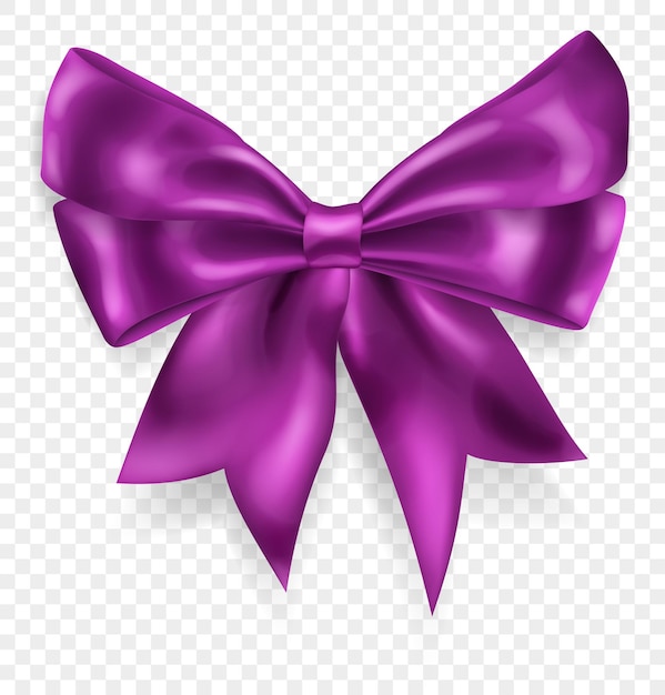 Beautiful big bow made of purple ribbon with shadow isolated on transparent background