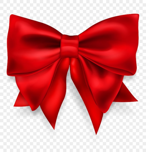 Beautiful big bow made of red ribbon with shadow isolated on transparent background