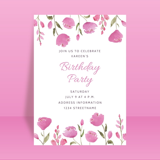 beautiful birthday party invitation card with floral