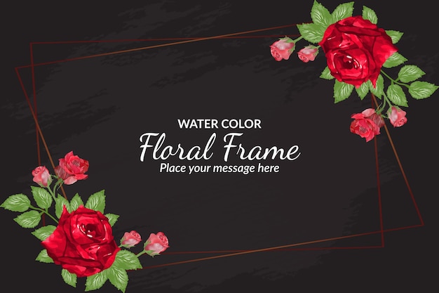 Beautiful black floral frame card or banner template with watercolor Premium Vector