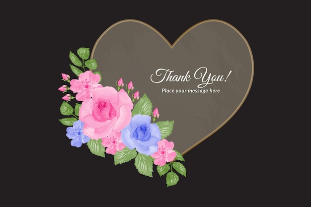 Beautiful black floral thank you card template set with watercolor Premium Vector