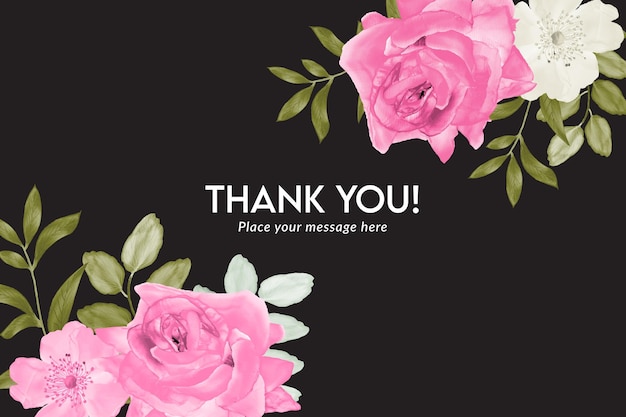 Beautiful black floral thank you card template set with watercolor Premium Vector