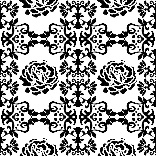 Beautiful black and white pattern in oriental style Seamless ornament in damask style Vector