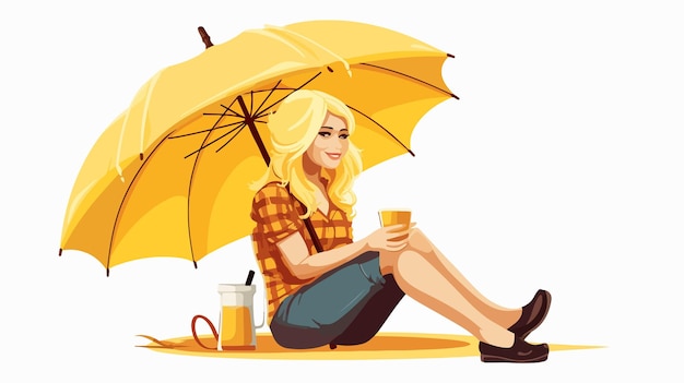 Vector beautiful blonde girl relaxing under a beach umbrella vector illustration