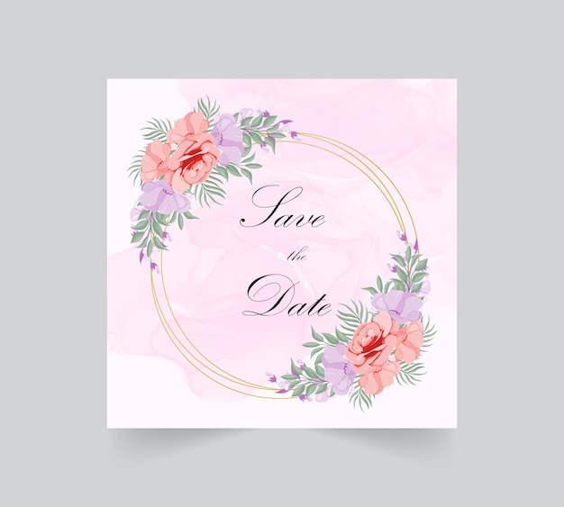 Beautiful blooming flower watercolor wedding invitation card
