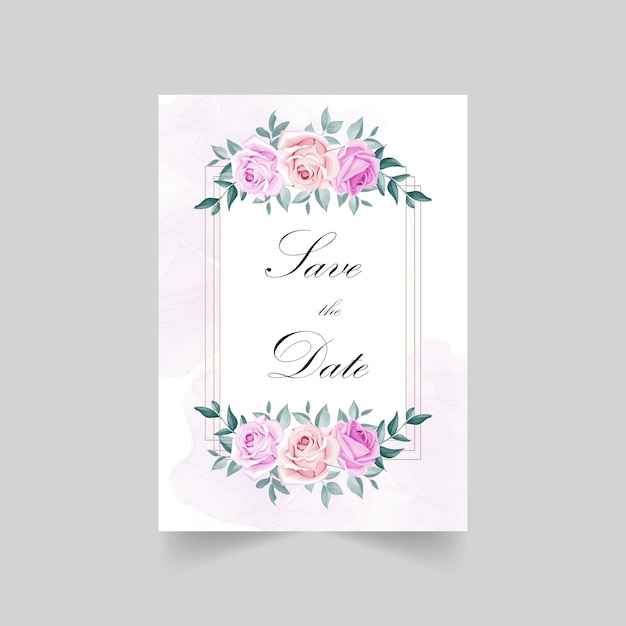 Beautiful blooming flower watercolor wedding invitation card