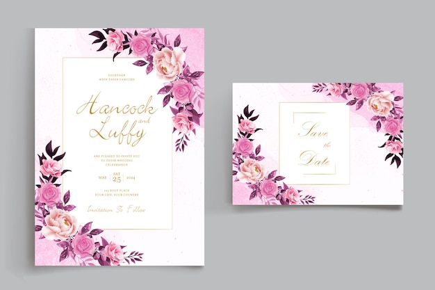 Beautiful blooming flower watercolor wedding invitation card