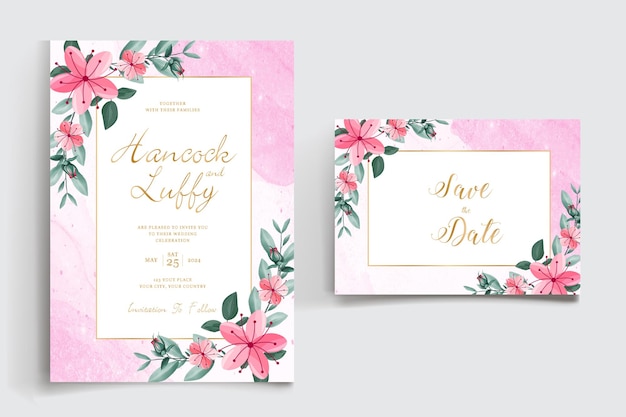 Beautiful blooming flower watercolor wedding invitation card