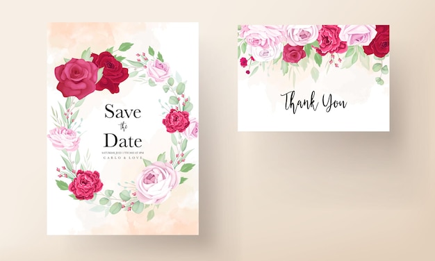 beautiful blooming rose and peony flower wedding invitation card