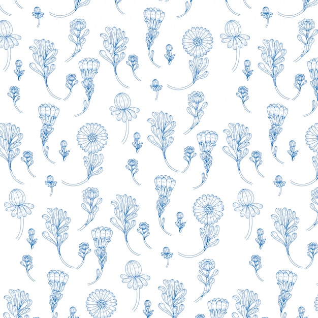 Beautiful blue flowers seamless pattern