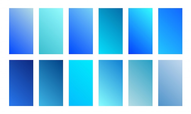 Beautiful blue gradient collection. Soft and vibrant smooth color set. Screen design for mobile app