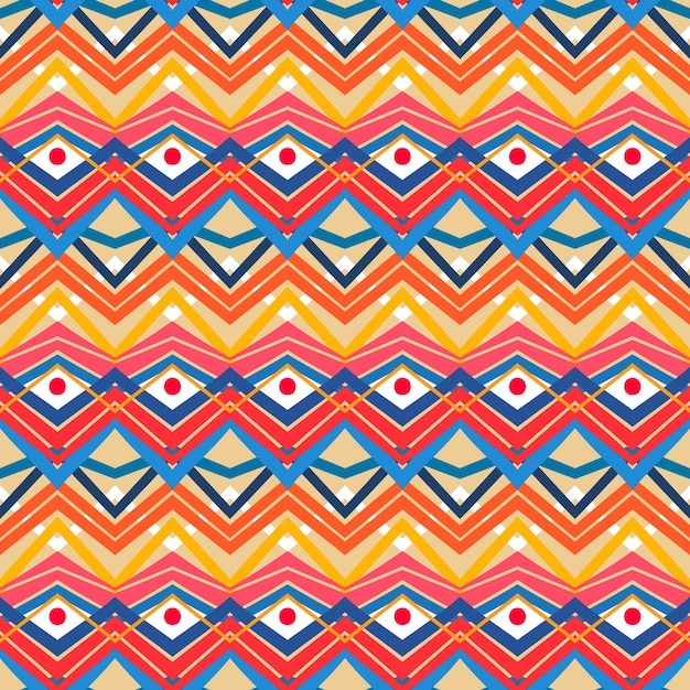 Beautiful blue and orange striped tribal traditional pattern with red dots