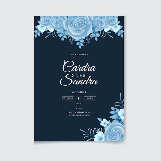 Beautiful blue watercolor wedding invitation design