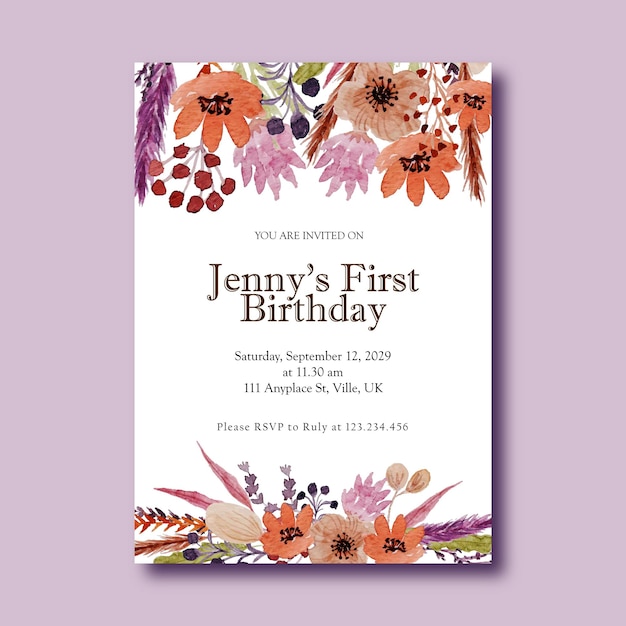 Vector a beautiful boho flower birthday invitation template design