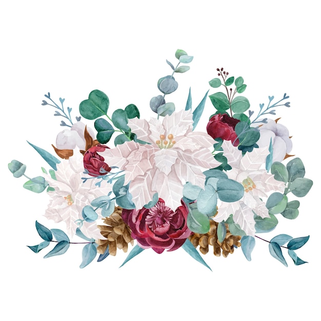 Beautiful botanical bouquet watercolor illustration