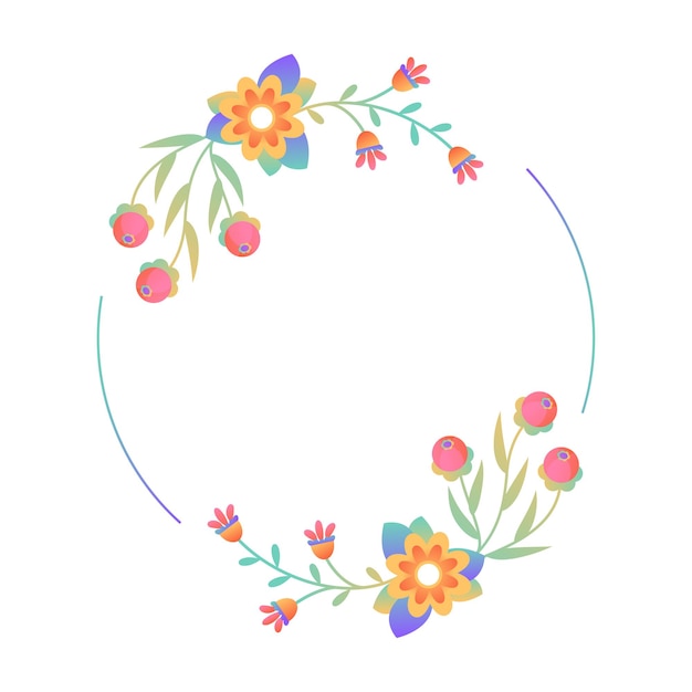 Beautiful botanical wreath, gradient floral frame. Elegant flowers arrangement. Design element for invitation, wedding or greeting cards. Spring natural motif background with place for text.