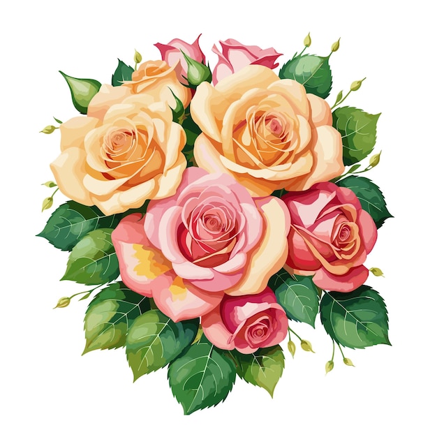 Beautiful bouquet of delicate roses on a white background vector illustration