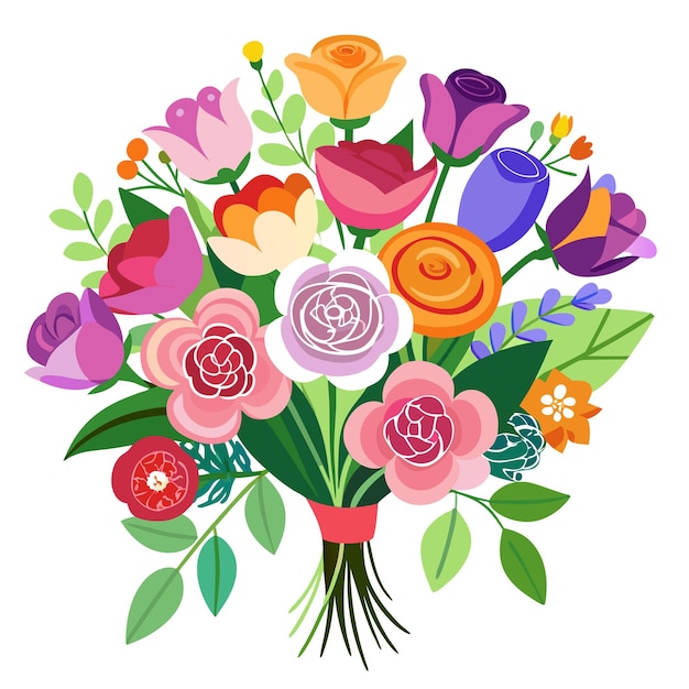 Vector beautiful bouquet of flowers clipart cartoon style vector illustration