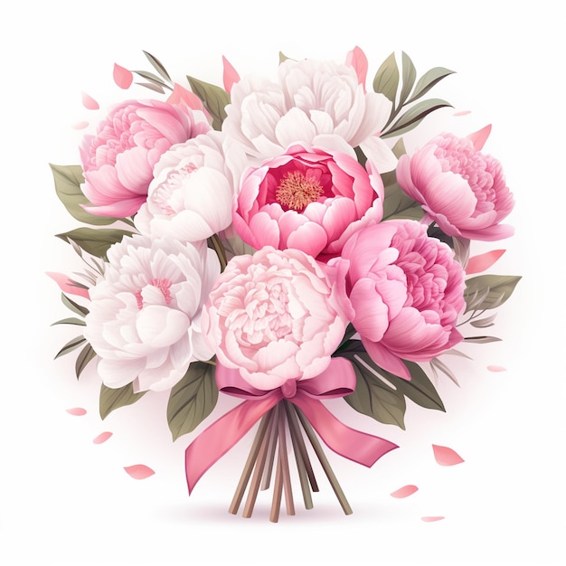 Beautiful bouquet of pink peonies Modern illustration Logo for flower shop