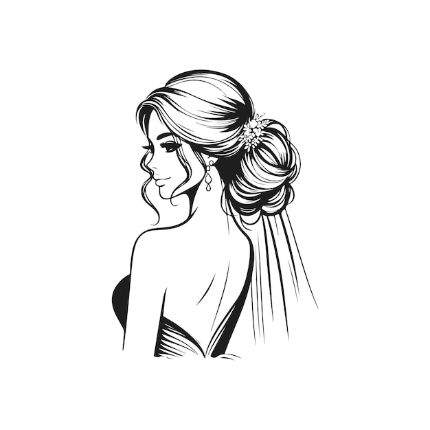 Beautiful bride girl wedding silhouette vector design