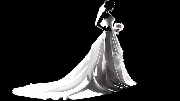 Vector beautiful bride in white bridal wedding dress silhouette